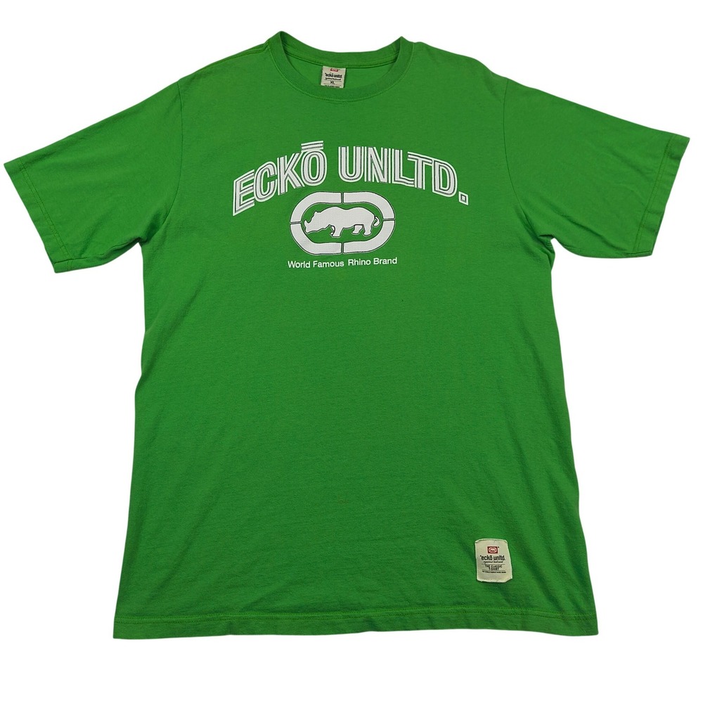 Ecko Unltd Mens XL Green Graphic T-Shirt Rhino Logo World Famous Rhino Brand Tee